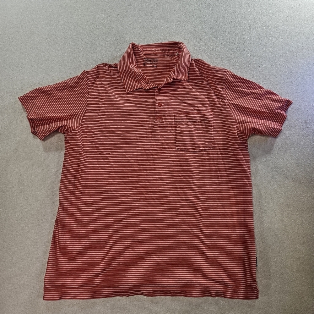 Patagonia Polo Shirt XL Orange Striped Organic Cotton Pocket
